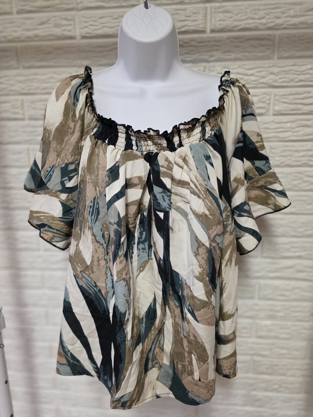 SHEIN Off-Shoulder Flutter Sleeve Tunic in Beige Teal Black